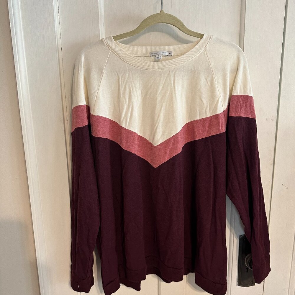 | Threads 4 Thought | Pink and Cream Chevron Sweatshirt